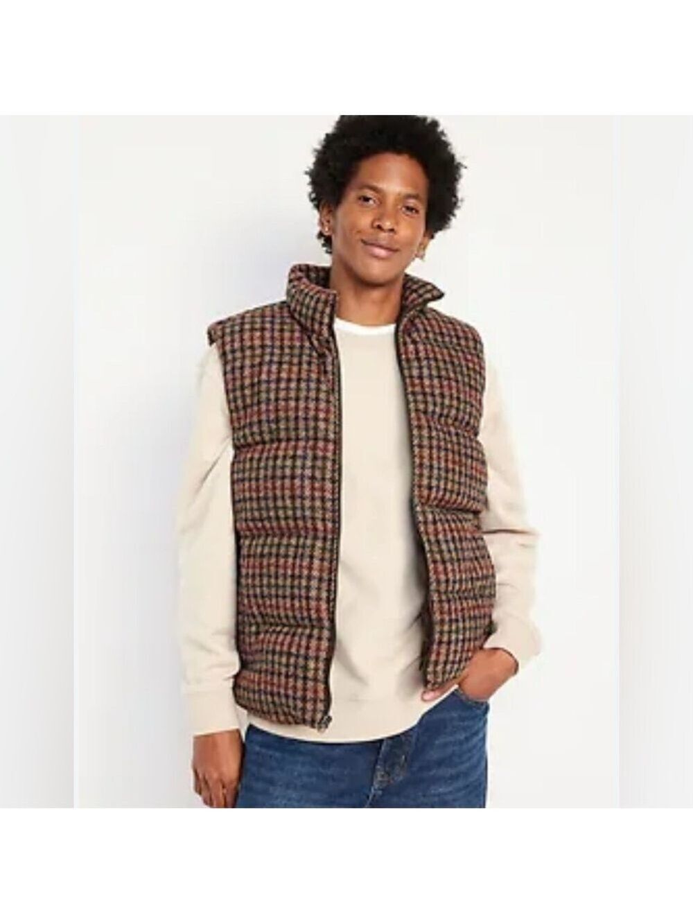 Old Navy Tweed Outerwear Fall Preppy Heritage Full Zip Bomber Vest Jacket